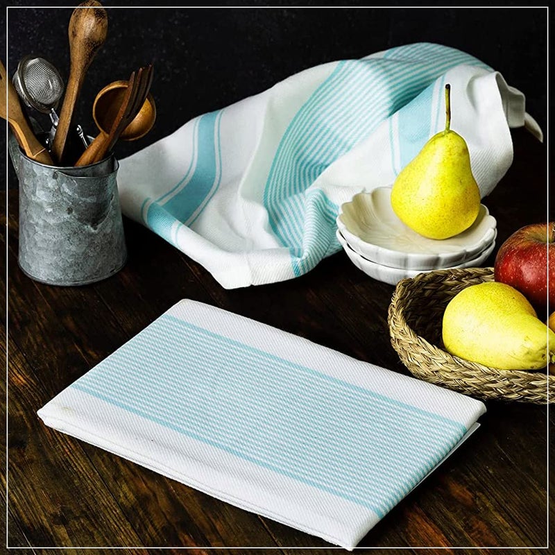 Candy Cottons Stripe Kitchen Towels Decor Hanging Loop Dish Towels Boho Stripe Absorbent Festive Gift Set of 6 Pantry Kitchen Reversible 18x28 in Dish Towels|Vintage Farmhouse Style|Turquoise - Image 3